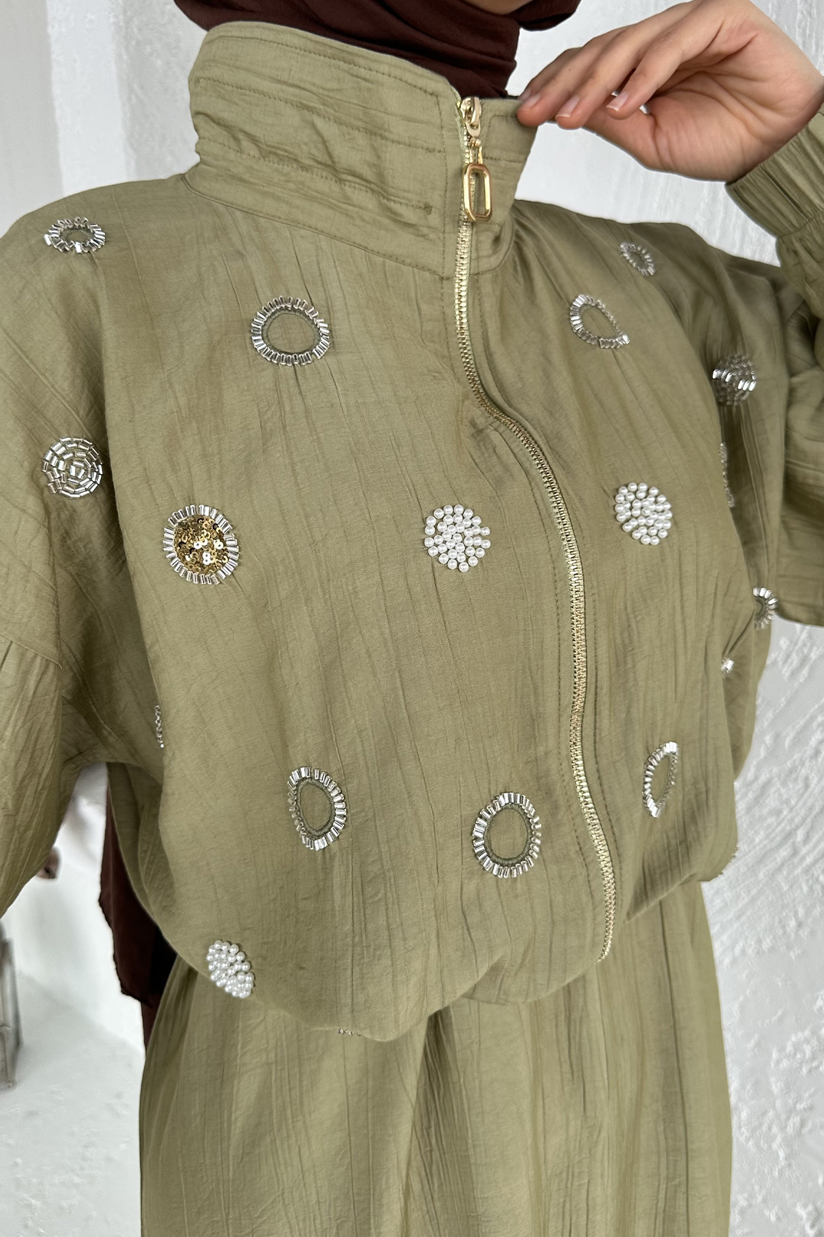 Kadın Ceketi Taşlı Elbise İkili Takım