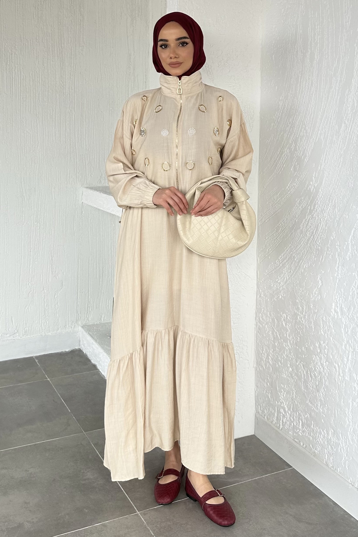 Kadın Ceketi Taşlı Elbise İkili Takım