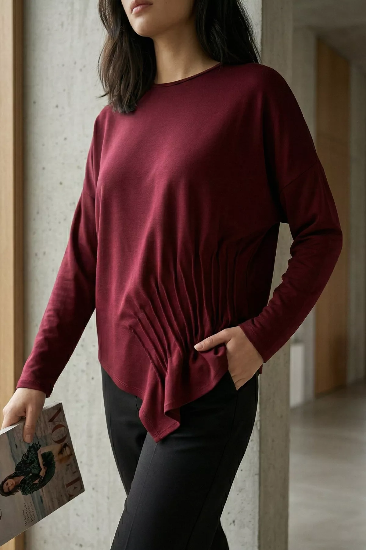 Kadın Bel Yükarı Doğru Büzgülü Bluz
