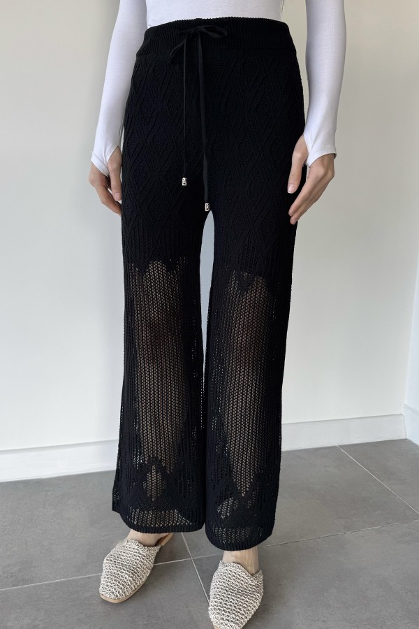 Kadın Baklava Desenli Bağlamalı Pantolon