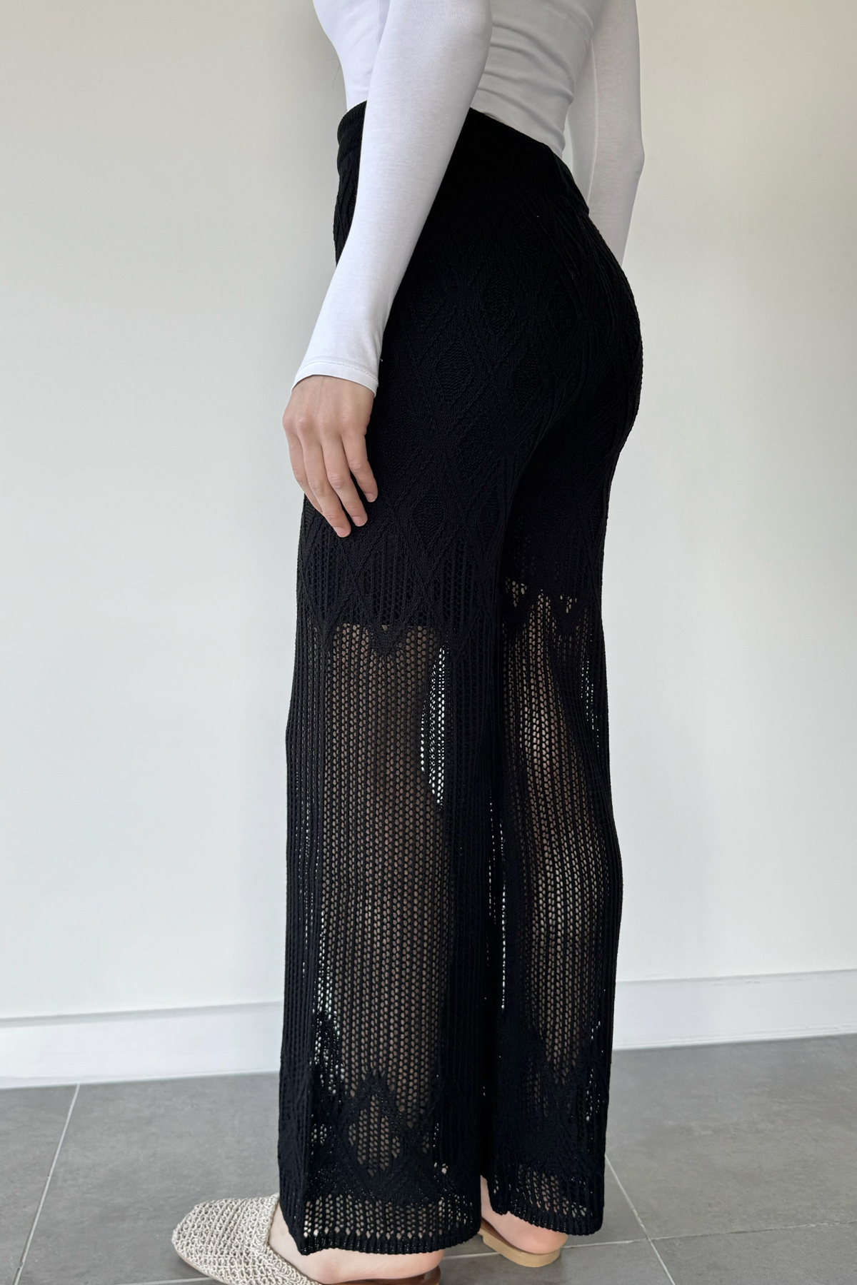 Kadın Baklava Desenli Bağlamalı Pantolon