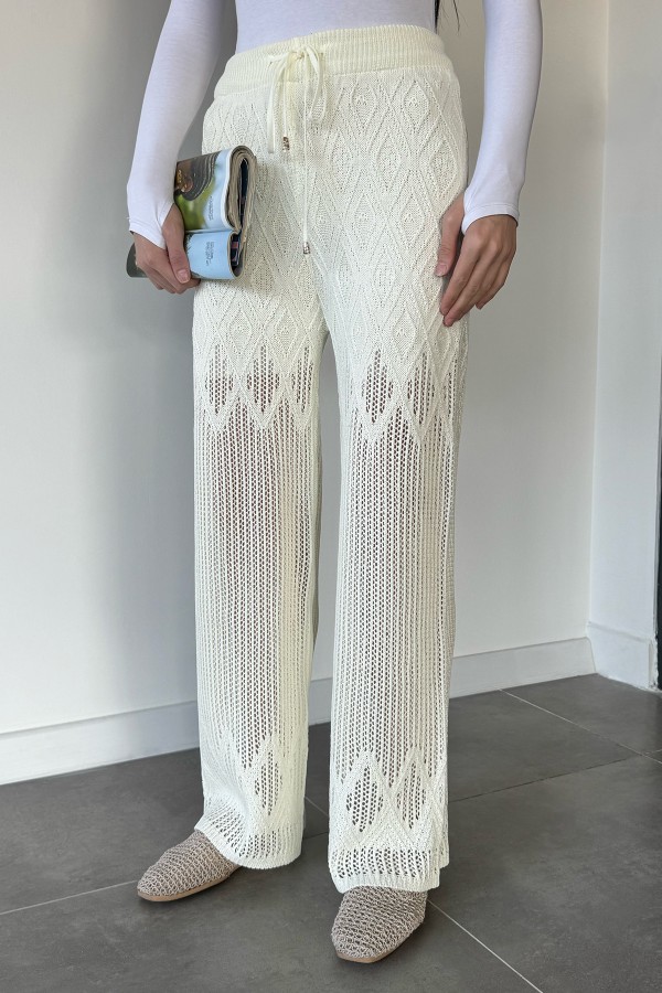 Kadın Baklava Desenli Bağlamalı Pantolon