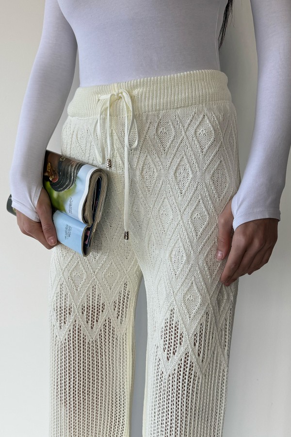 Kadın Baklava Desenli Bağlamalı Pantolon