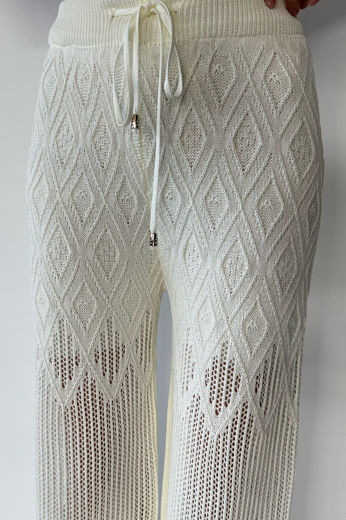 Kadın Baklava Desenli Bağlamalı Pantolon