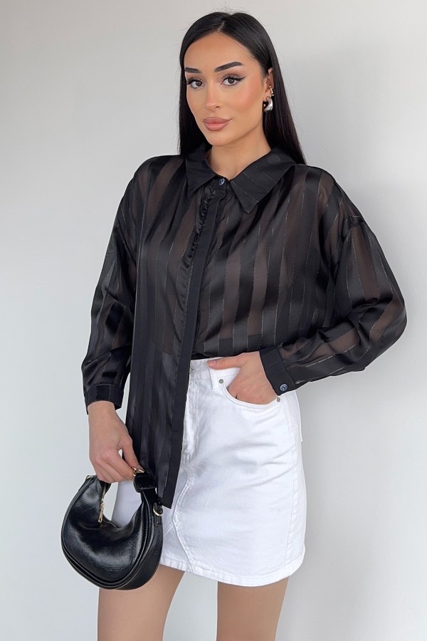 Çizgili Salaş Kısa Gömlek