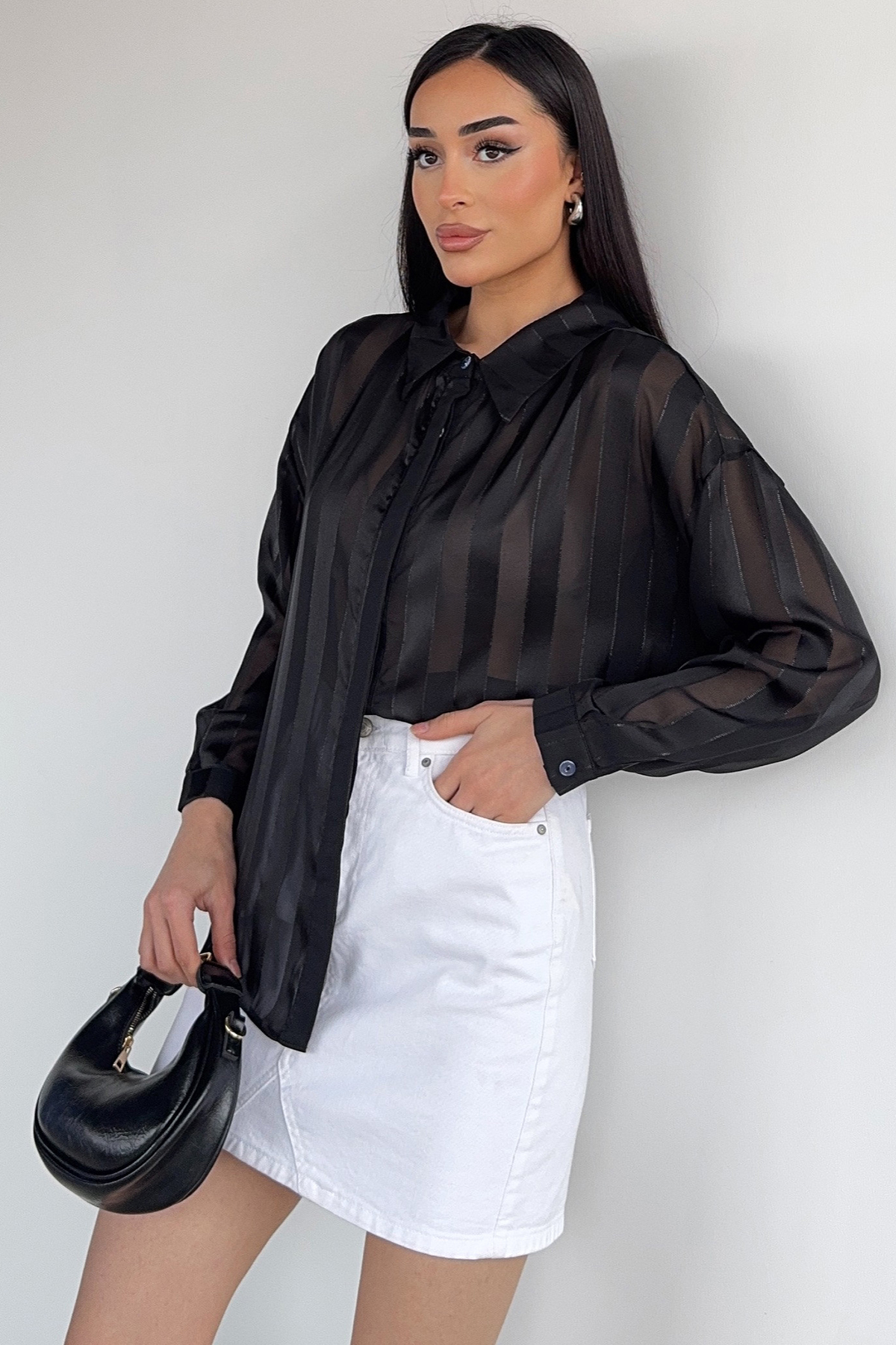 Çizgili Salaş Kısa Gömlek