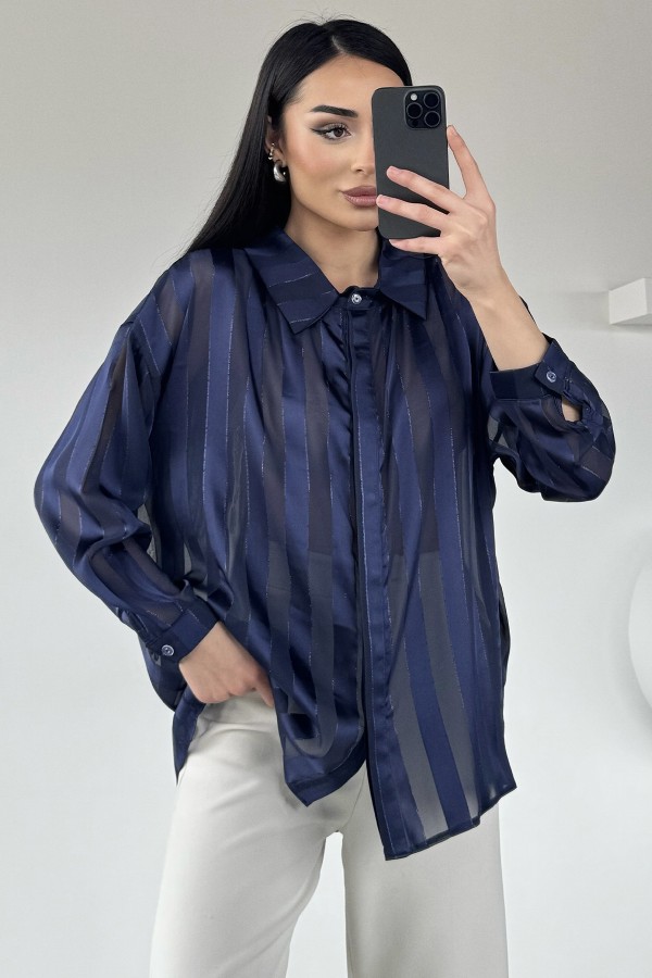 Çizgili Salaş Kısa Gömlek