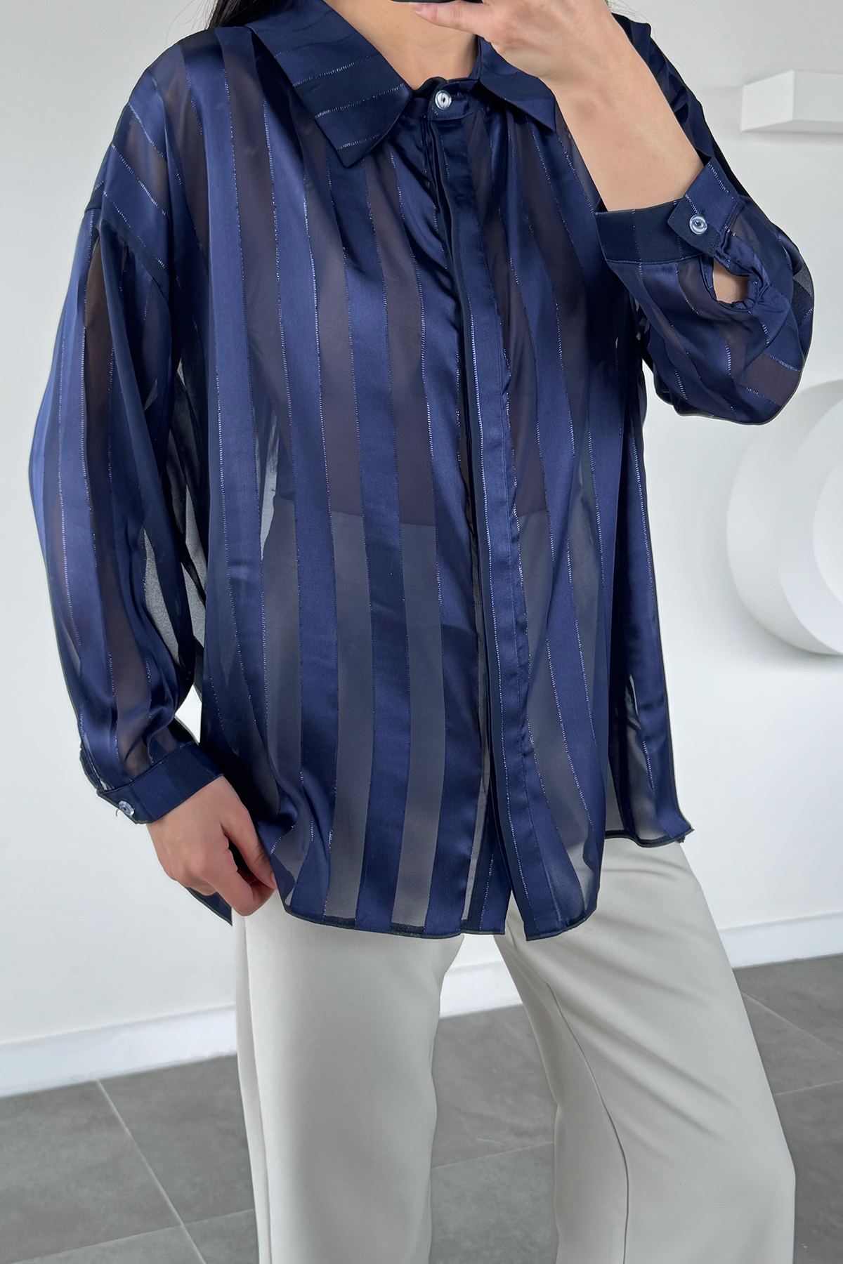 Çizgili Salaş Kısa Gömlek