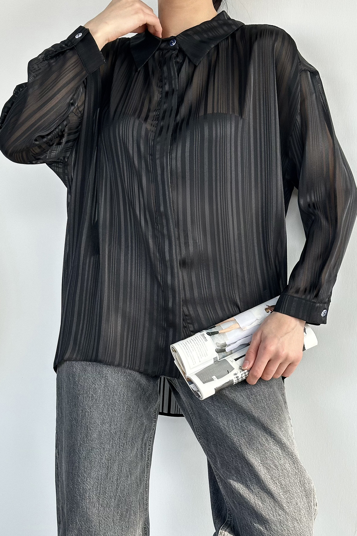 Çizgili Salaş Kısa Gömlek