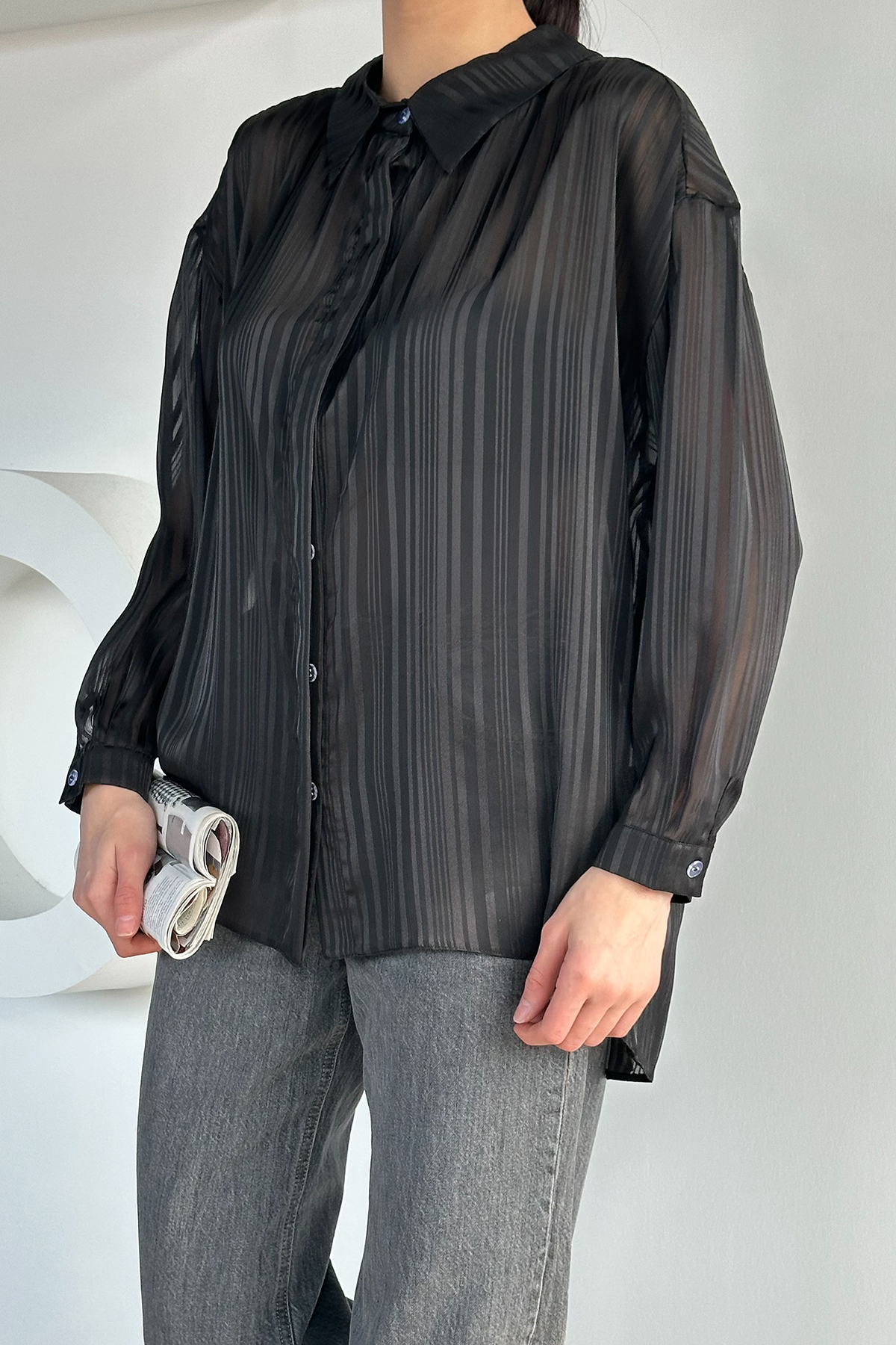 Çizgili Salaş Kısa Gömlek