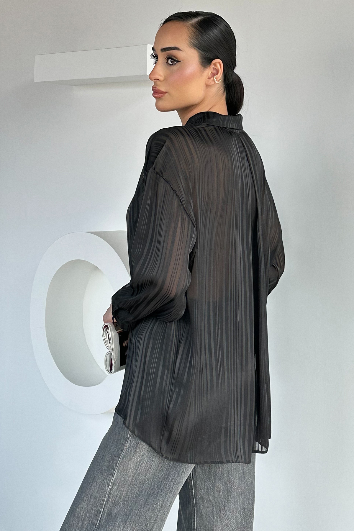 Çizgili Salaş Kısa Gömlek