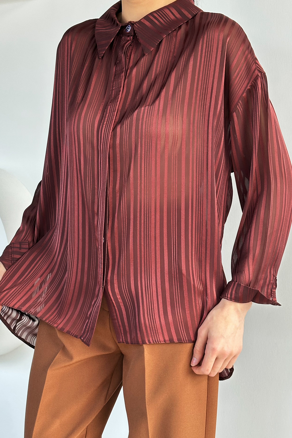 Çizgili Salaş Kısa Gömlek