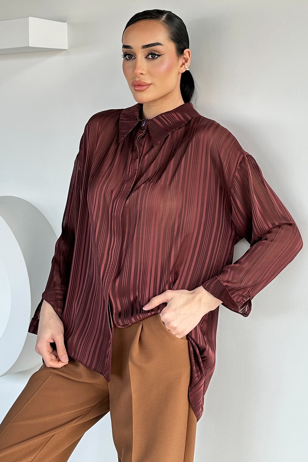 Çizgili Salaş Kısa Gömlek