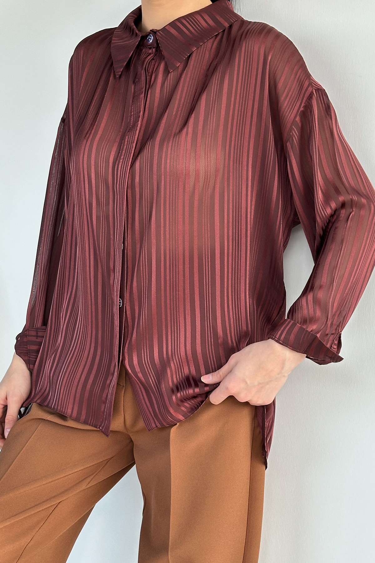 Çizgili Salaş Kısa Gömlek