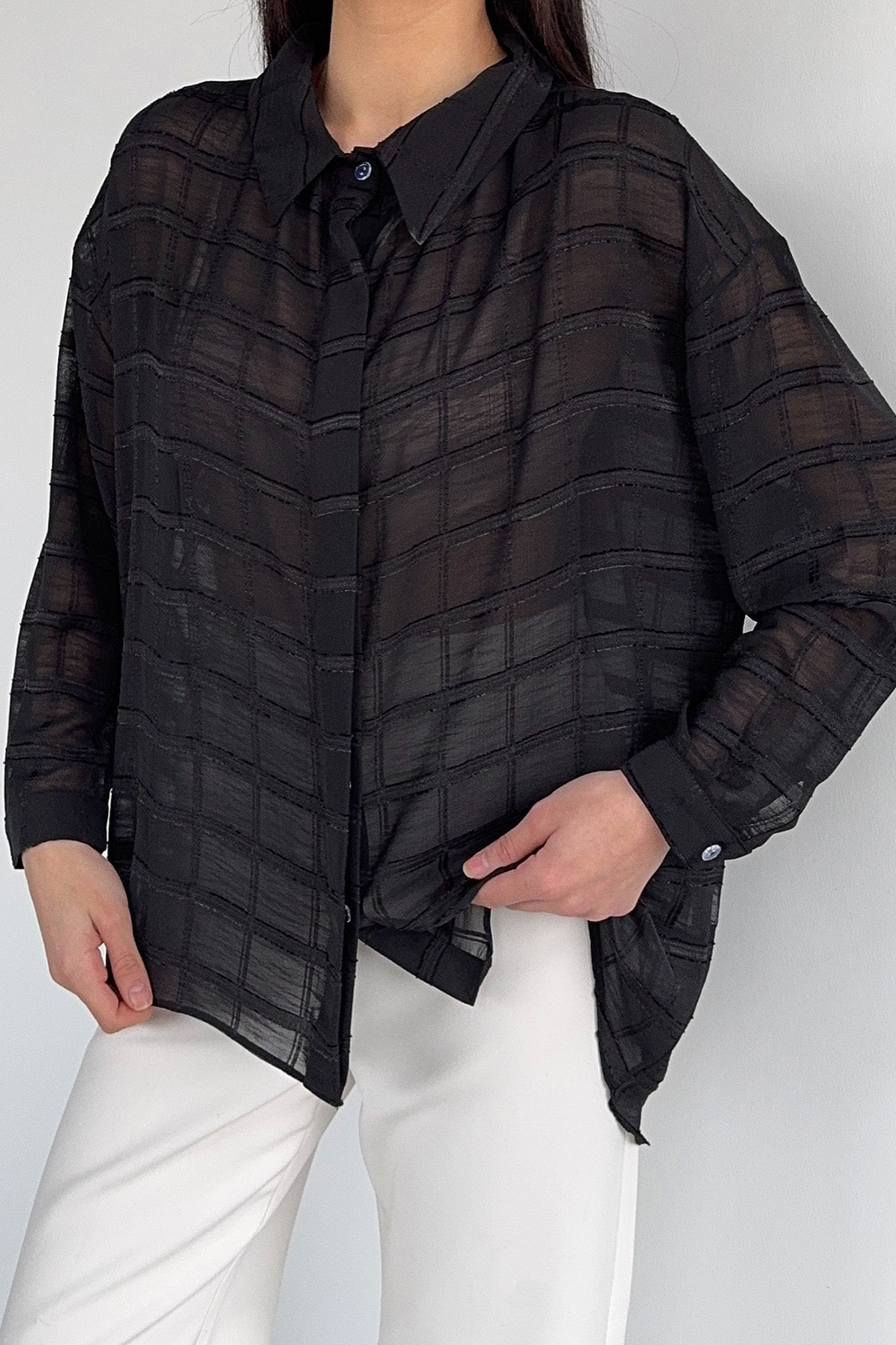 Çizgili Salaş Kısa Gömlek