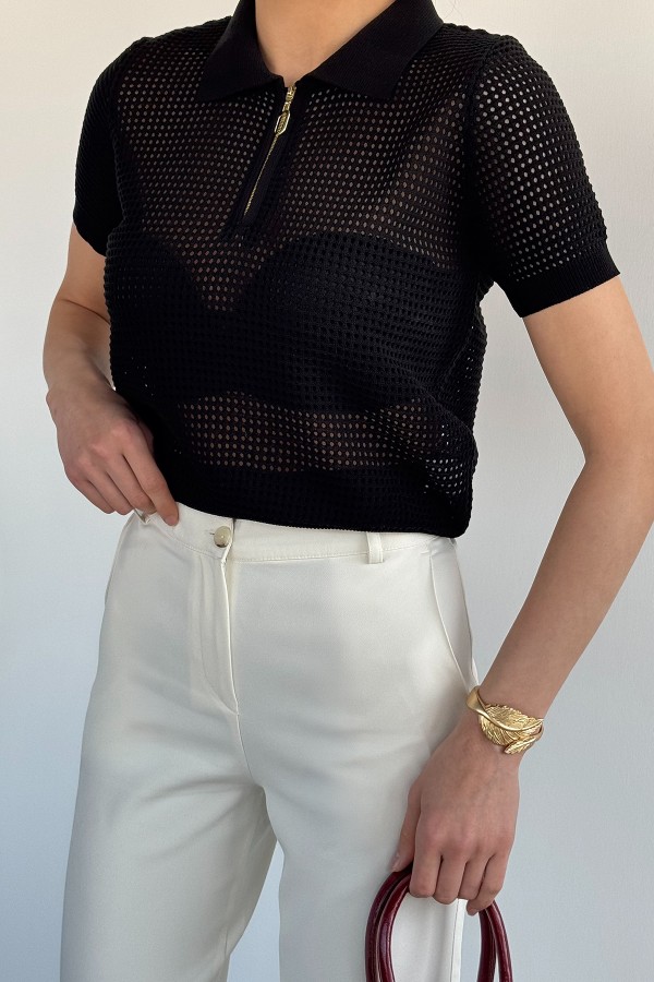 Kadın Gömlek Yaka Fermuarlı Bluz