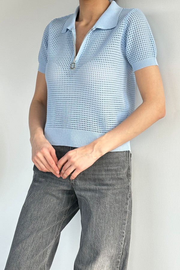 Kadın Gömlek Yaka Fermuarlı Bluz