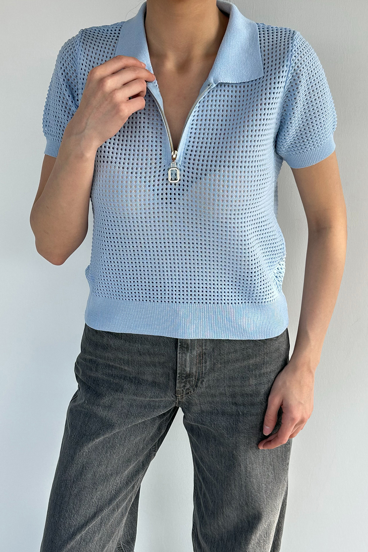 Kadın Gömlek Yaka Fermuarlı Bluz