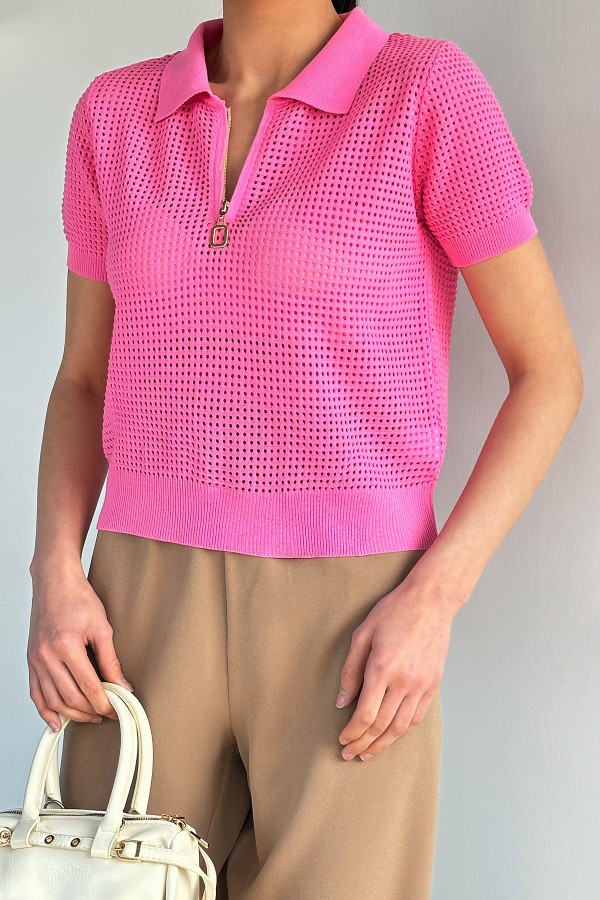 Kadın Gömlek Yaka Fermuarlı Bluz