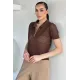 Kadın Gömlek Yaka Fermuarlı Bluz