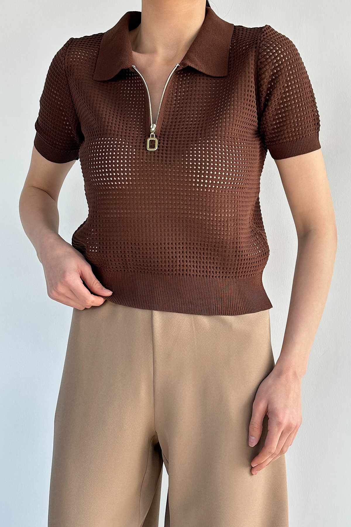 Kadın Gömlek Yaka Fermuarlı Bluz