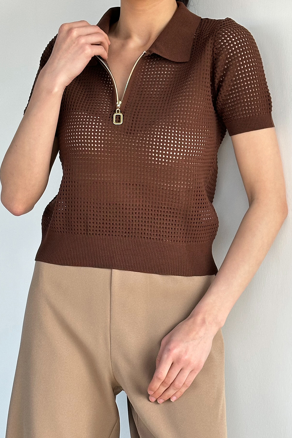 Kadın Gömlek Yaka Fermuarlı Bluz