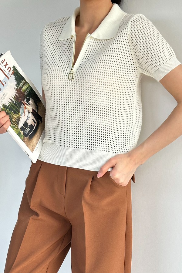 Kadın Gömlek Yaka Fermuarlı Bluz