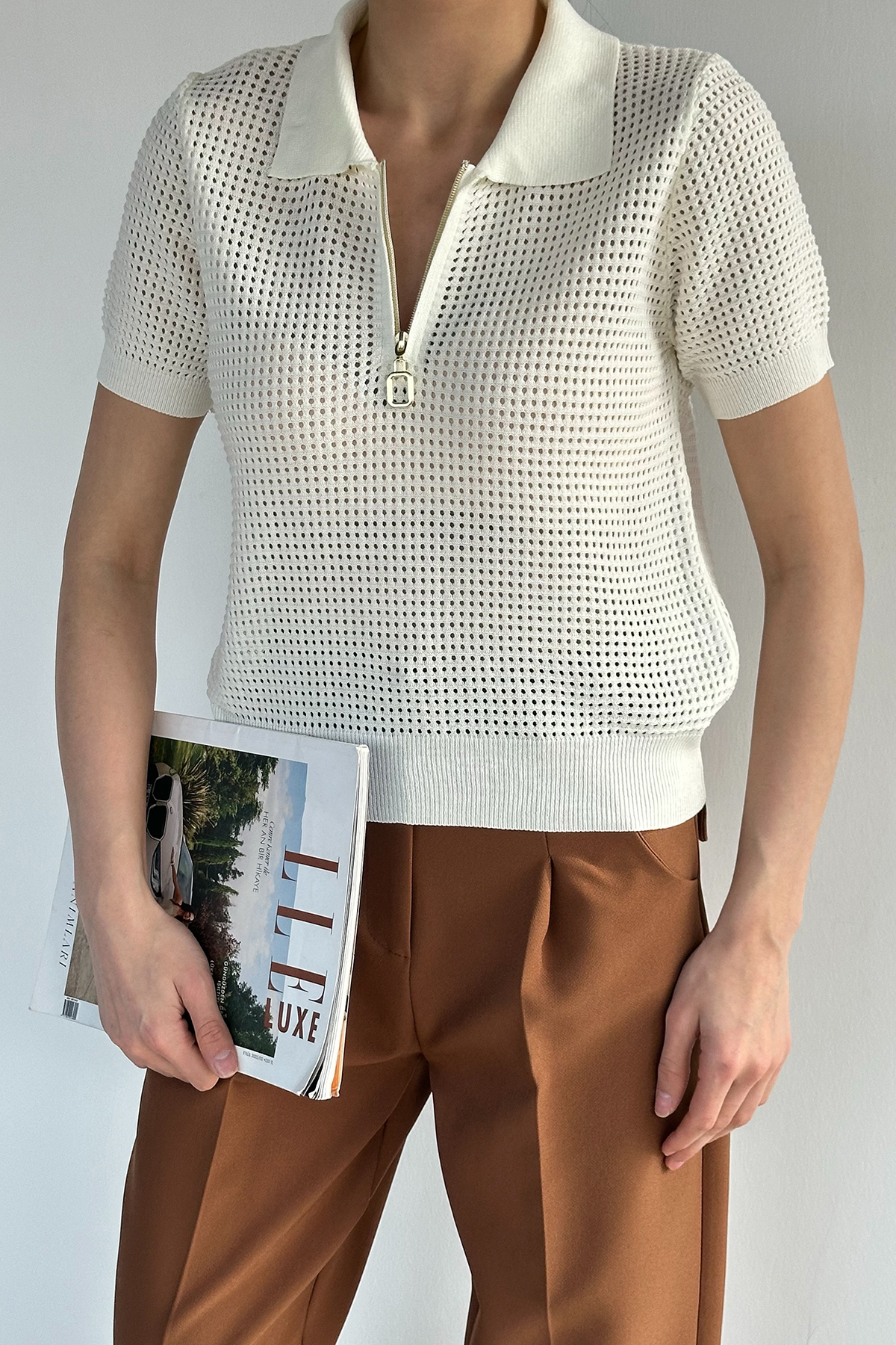 Kadın Gömlek Yaka Fermuarlı Bluz