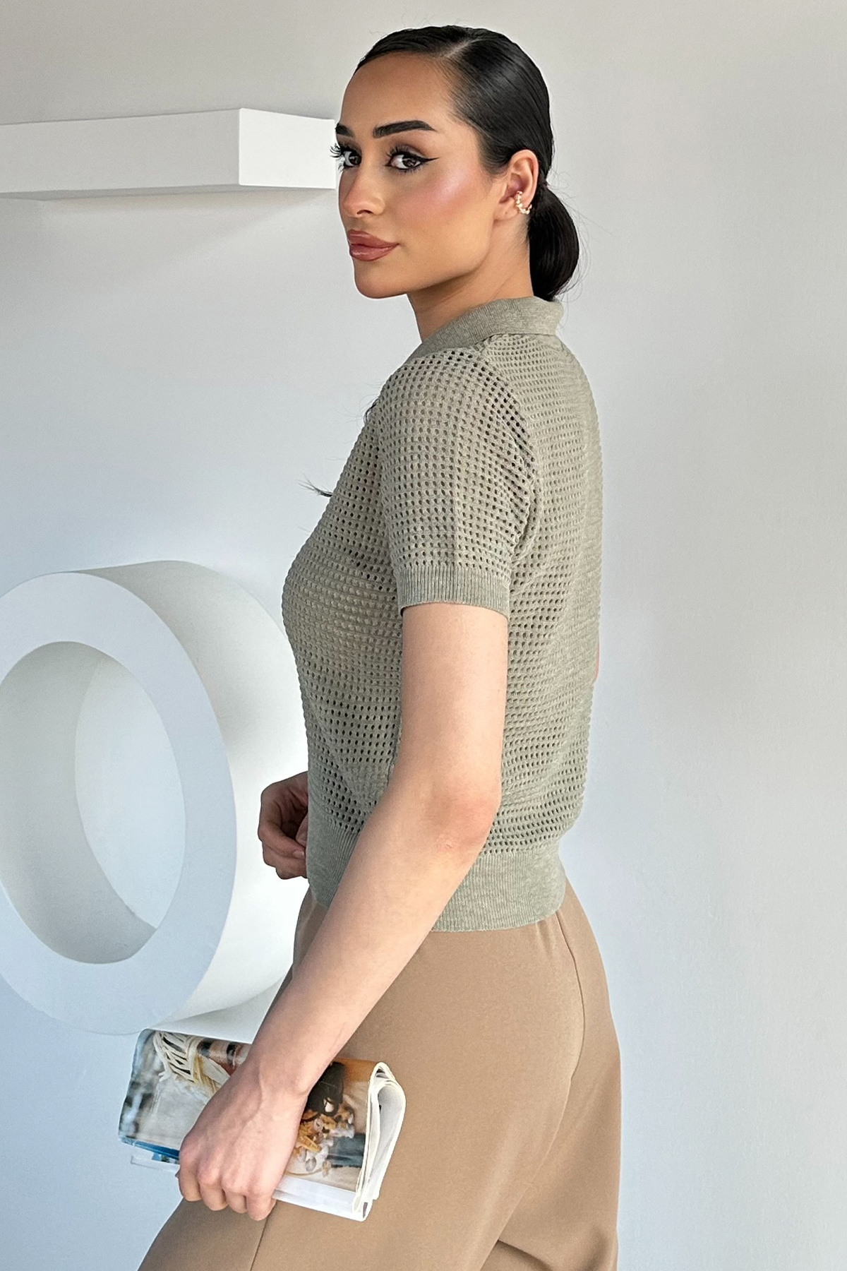 Kadın Gömlek Yaka Fermuarlı Bluz