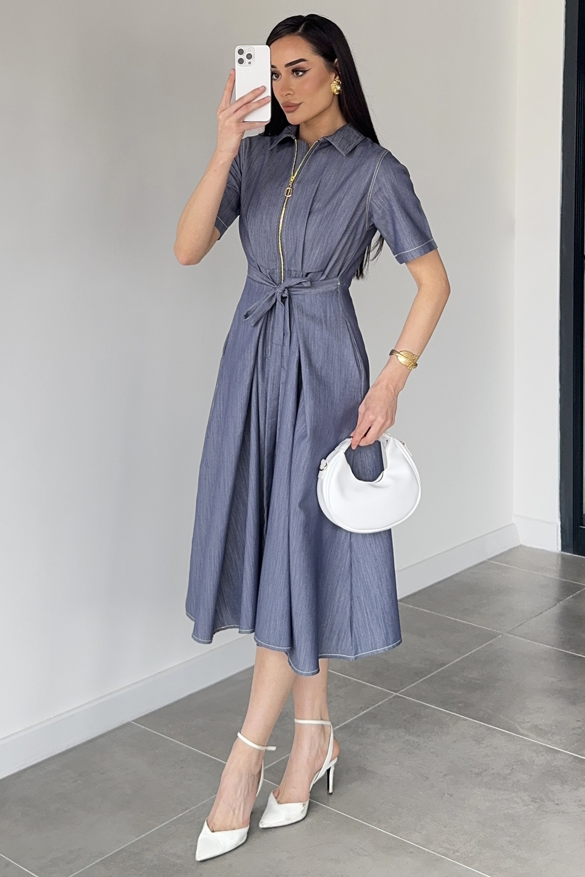 Kadın Jean Kısa Kollu Elbise