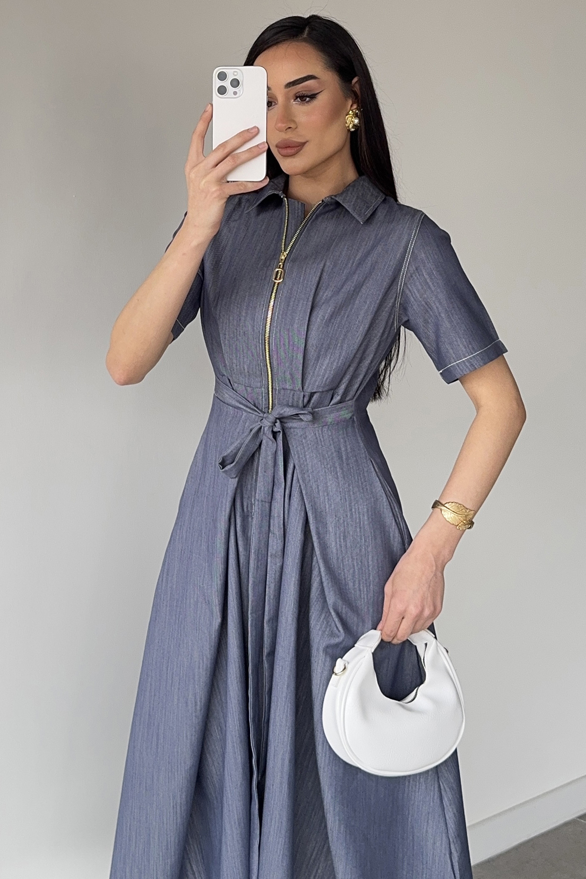 Kadın Jean Kısa Kollu Elbise