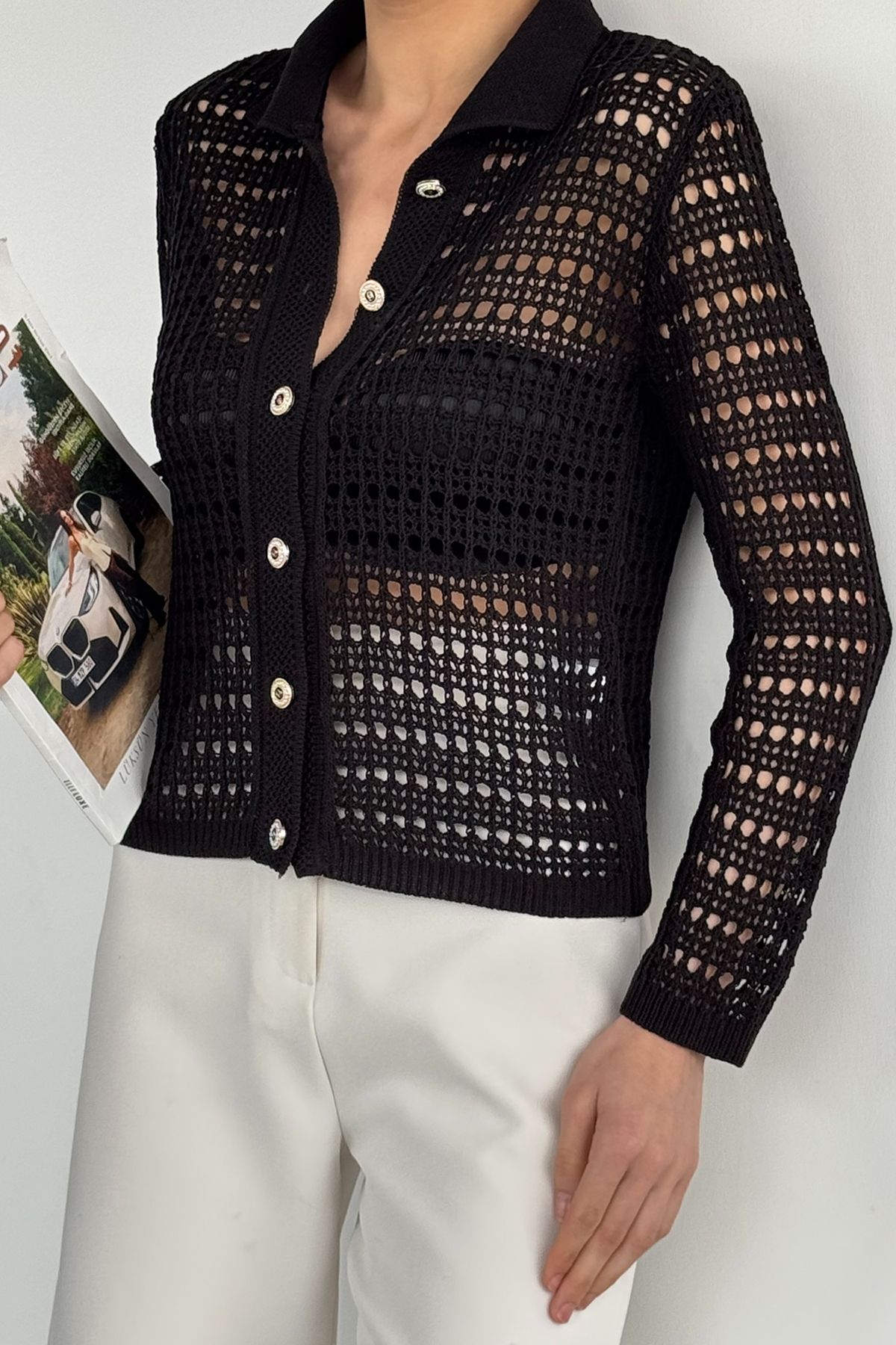 Kadın Gömlek Yaka Düğmeli Hırka