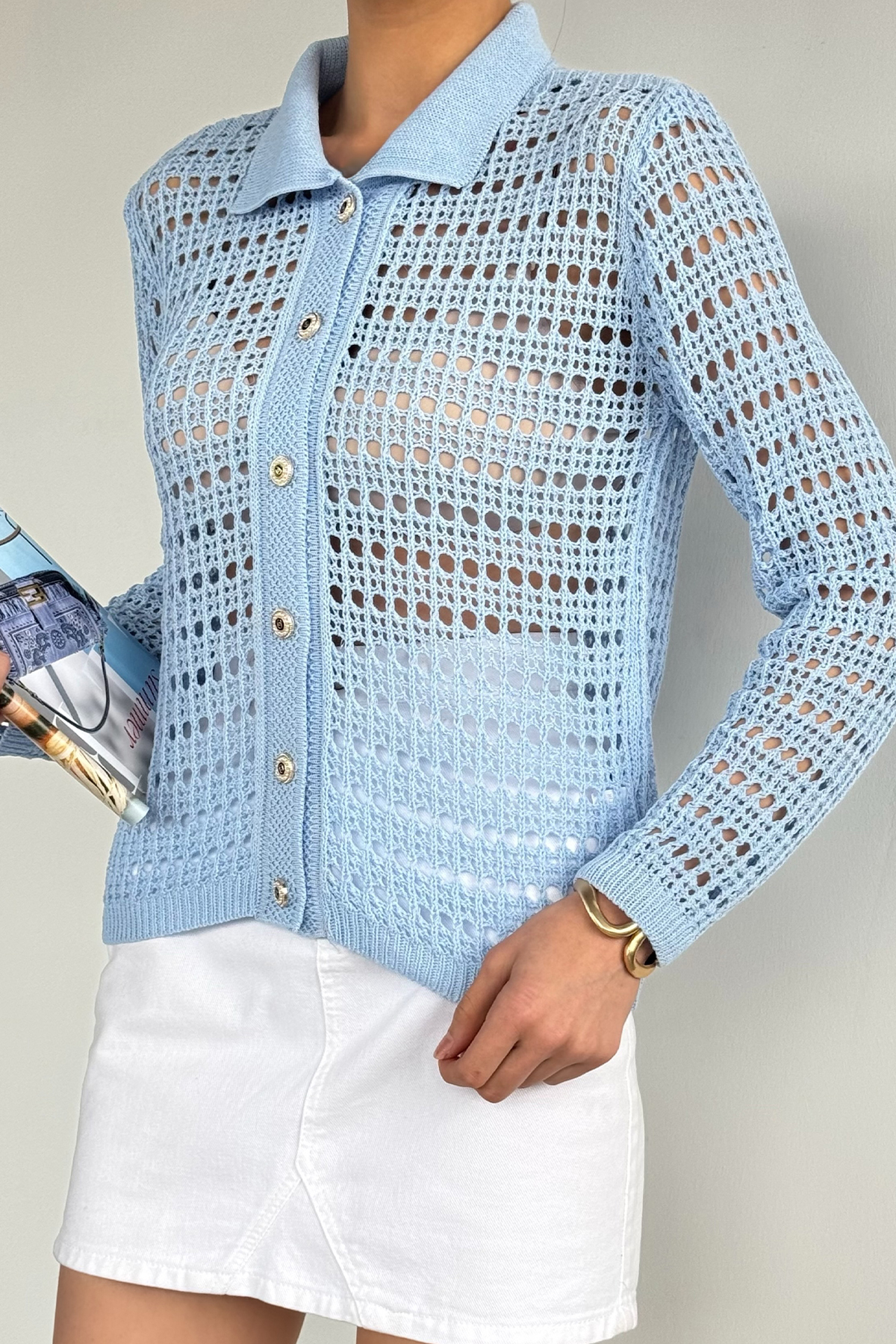 Kadın Gömlek Yaka Düğmeli Hırka