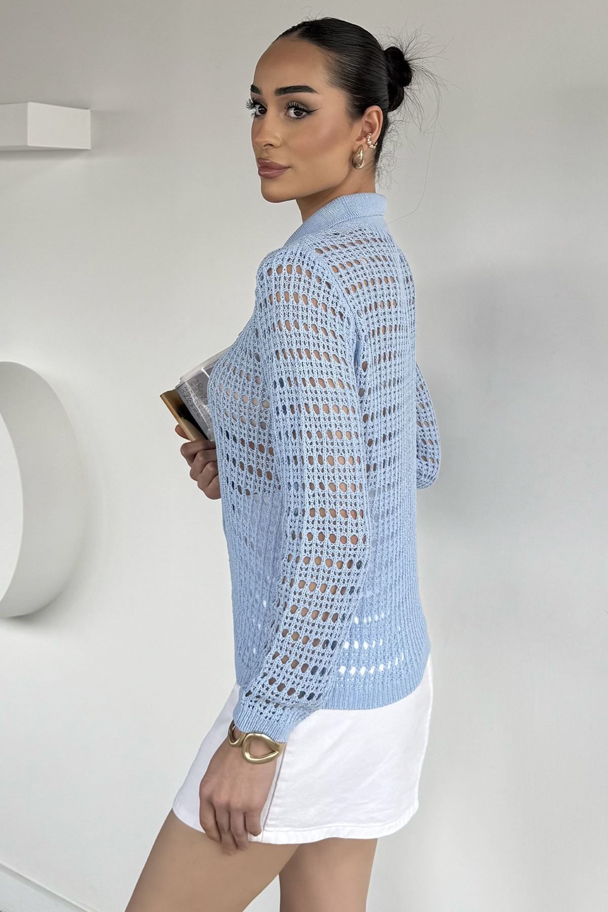 Kadın Gömlek Yaka Düğmeli Hırka