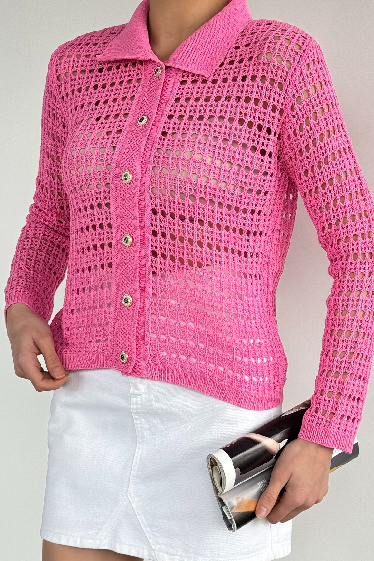 Kadın Gömlek Yaka Düğmeli Hırka