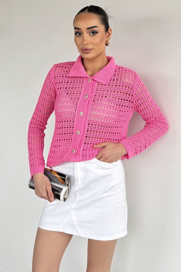 Kadın Gömlek Yaka Düğmeli Hırka