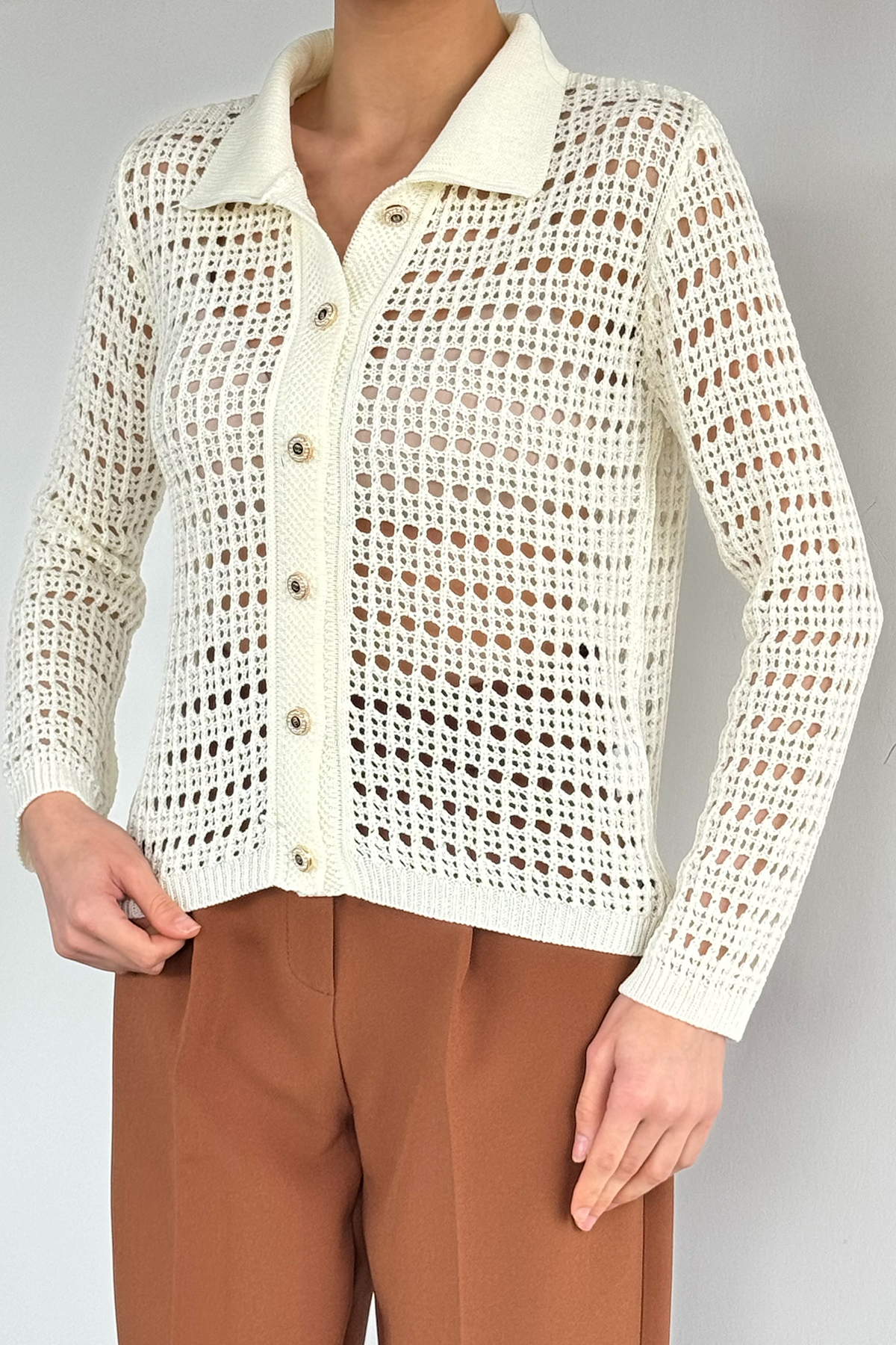 Kadın Gömlek Yaka Düğmeli Hırka