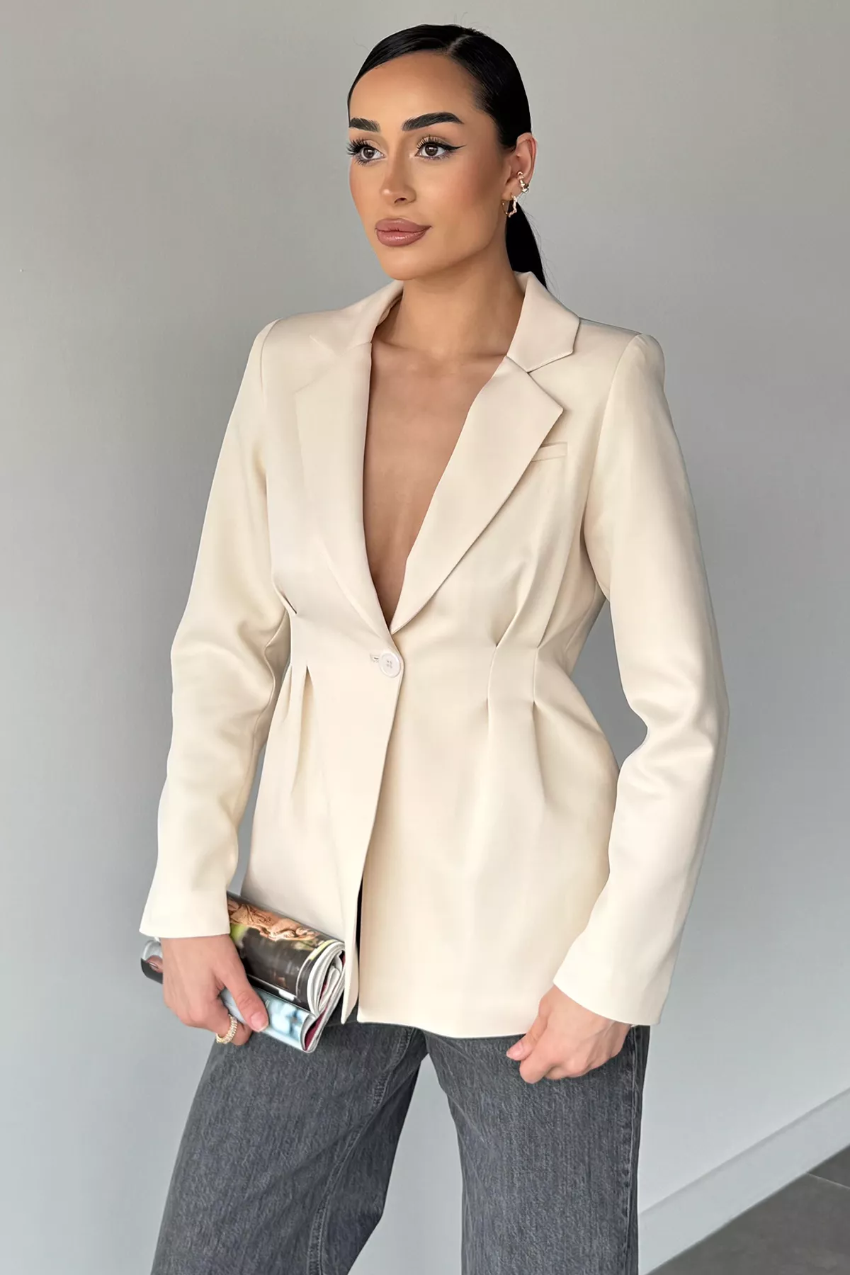 Kadın Piliseli Blazer Ceket