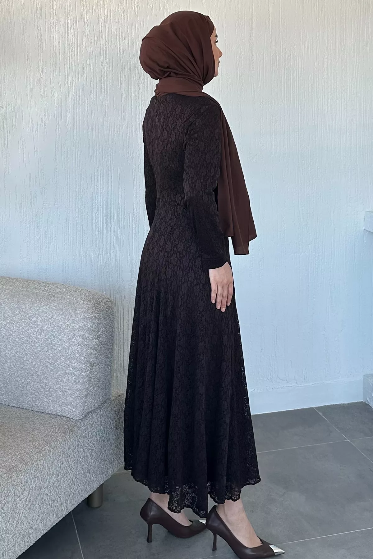 Kadın Dantel Bel Büzgülü Elbise