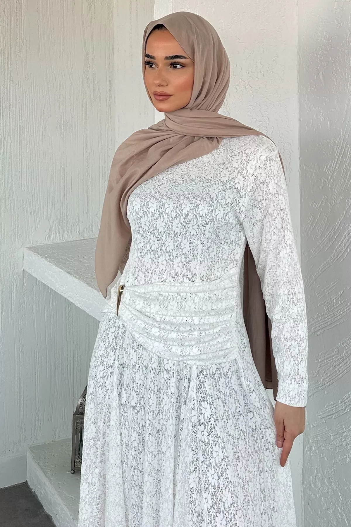 Kadın Dantel Bel Büzgülü Elbise