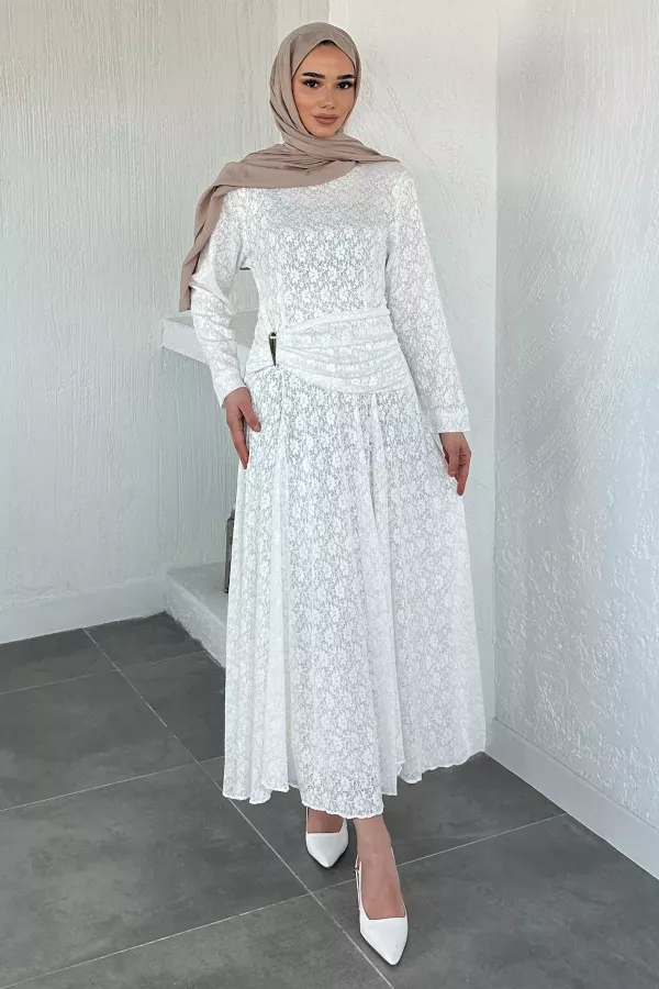 Kadın Dantel Bel Büzgülü Elbise