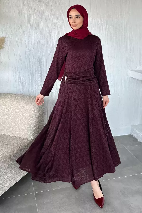 Kadın Dantel Bel Büzgülü Elbise
