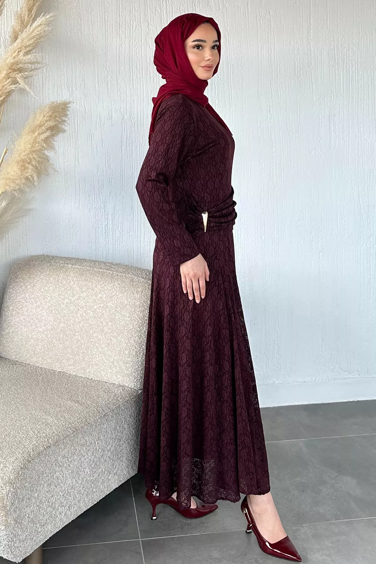 Kadın Dantel Bel Büzgülü Elbise