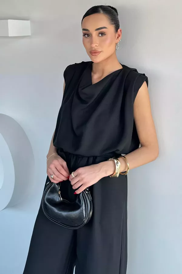 Kadın Bel Lastikli Kuşaklı Tulum