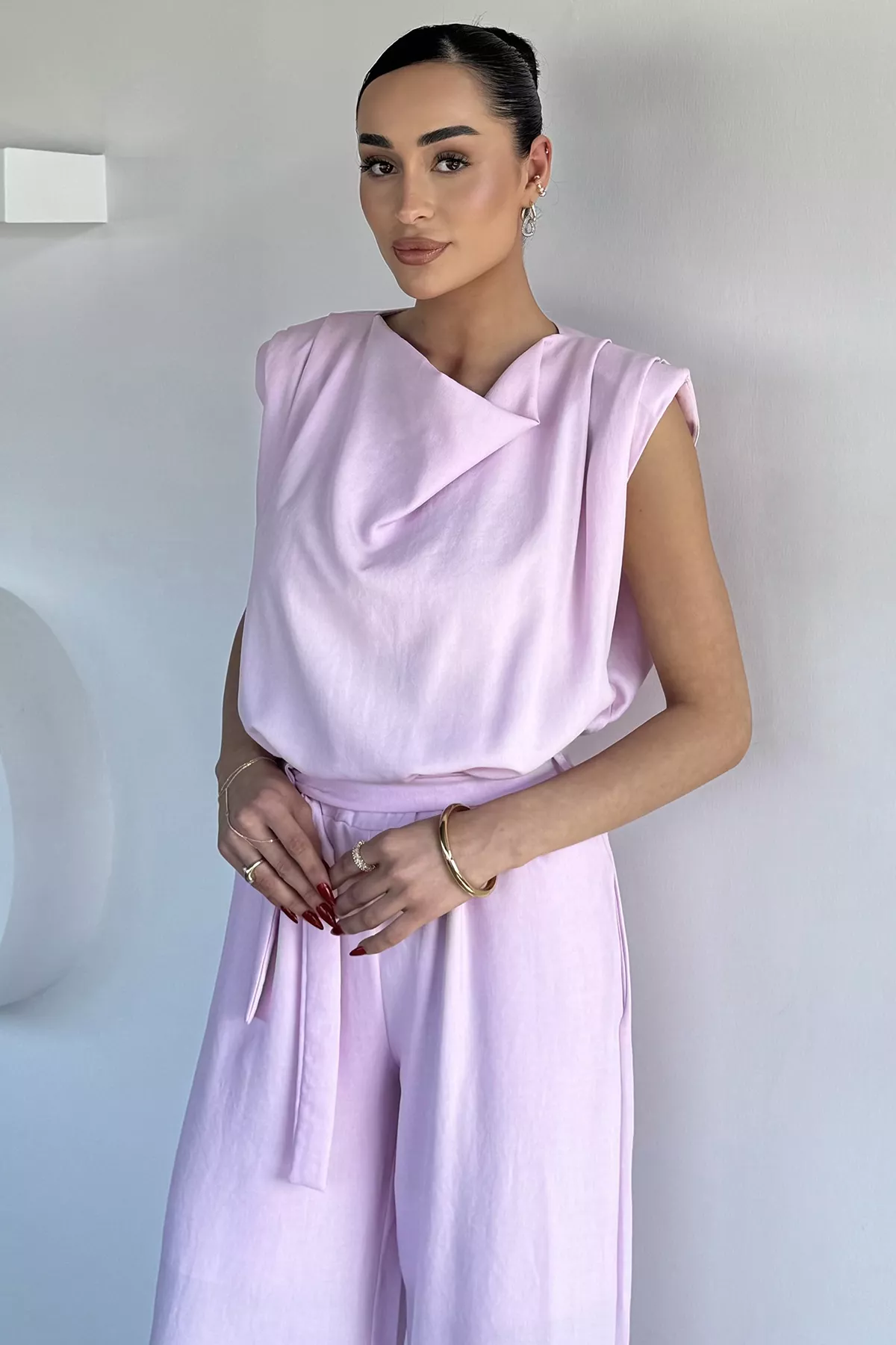Kadın Bel Lastikli Kuşaklı Tulum