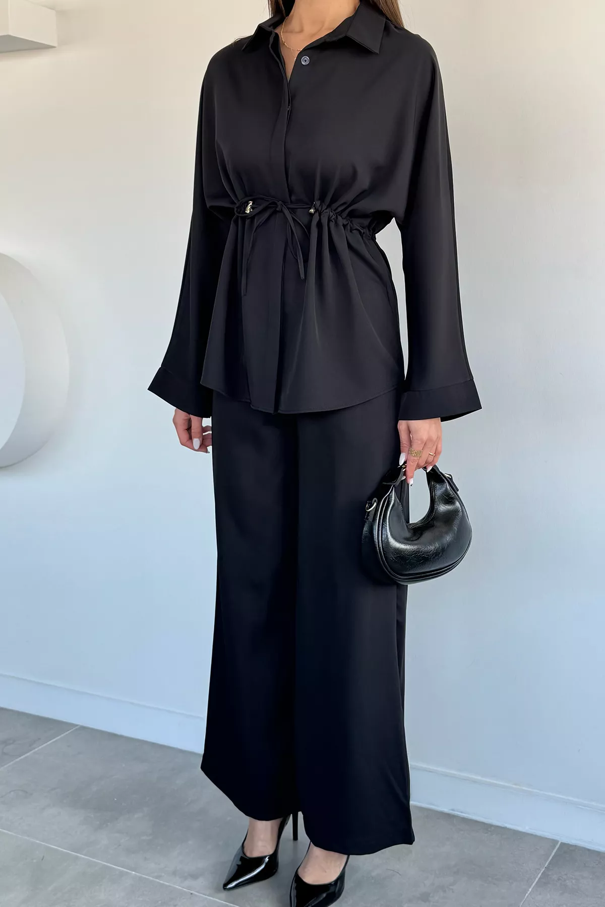 Kadın Oversize Bel Büzgülü İkili Takım