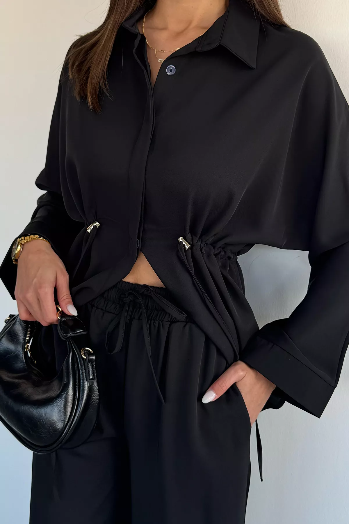 Kadın Oversize Bel Büzgülü İkili Takım