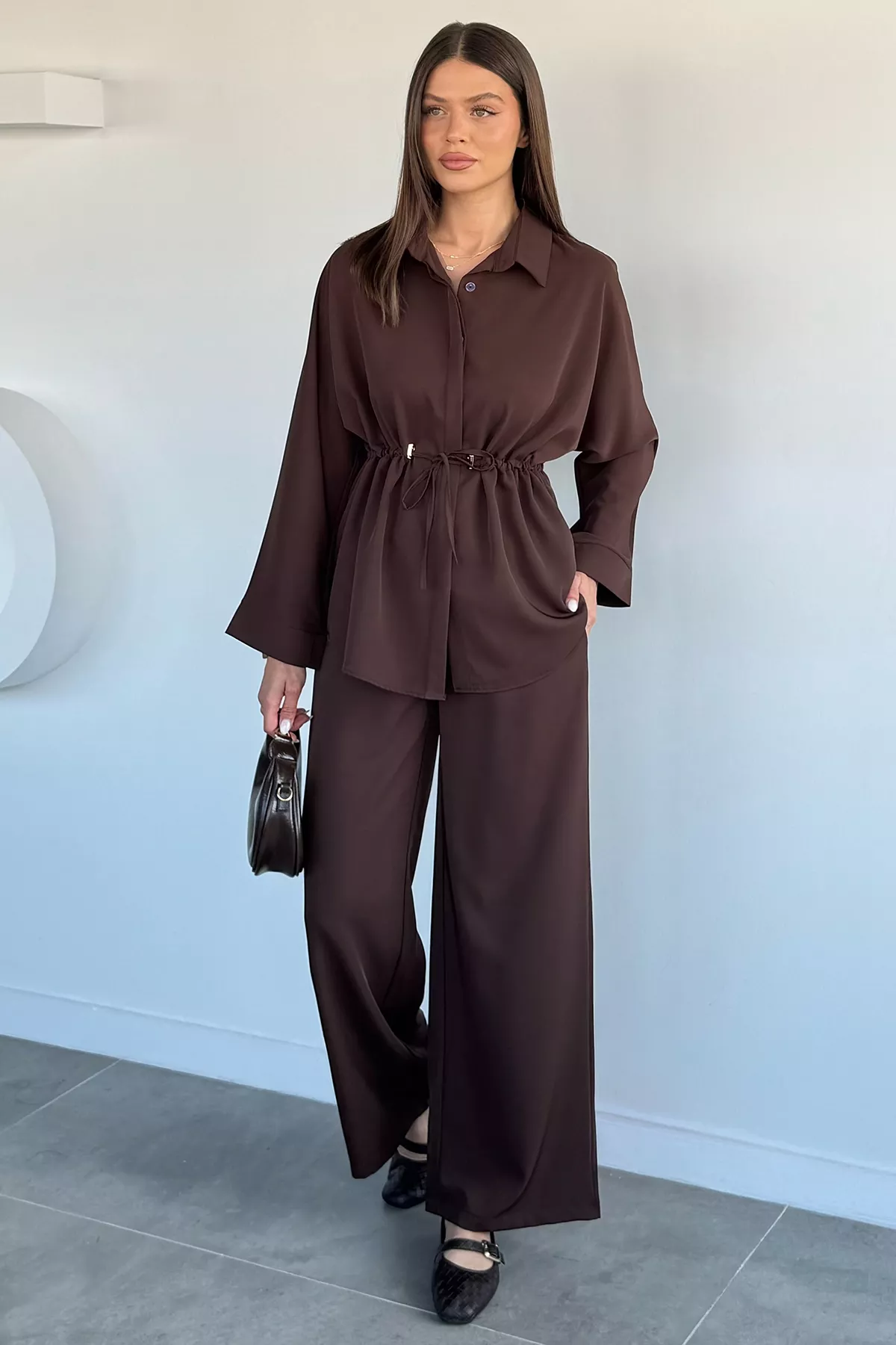 Kadın Oversize Bel Büzgülü İkili Takım