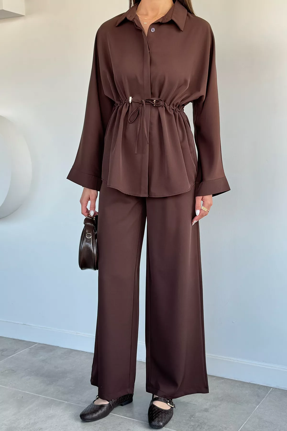 Kadın Oversize Bel Büzgülü İkili Takım