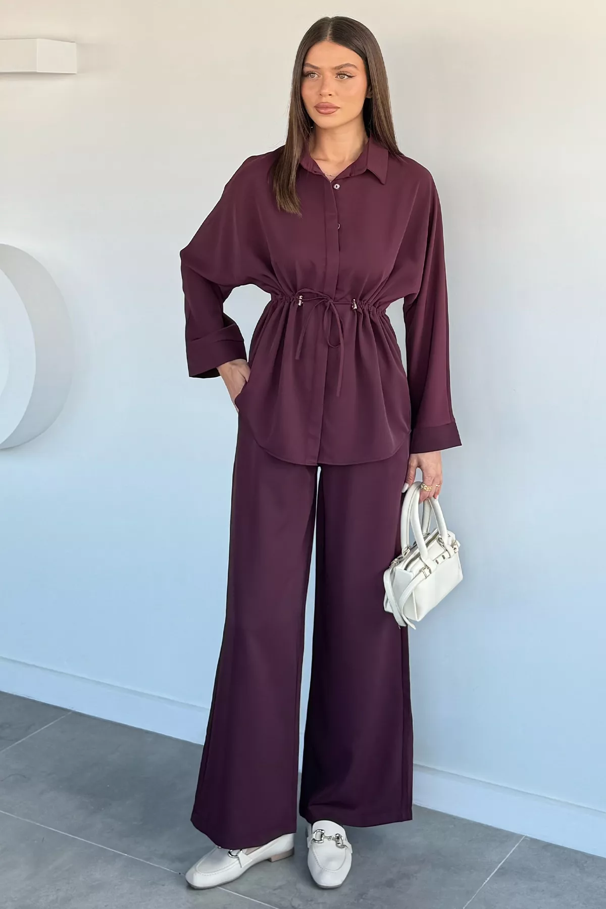 Kadın Oversize Bel Büzgülü İkili Takım